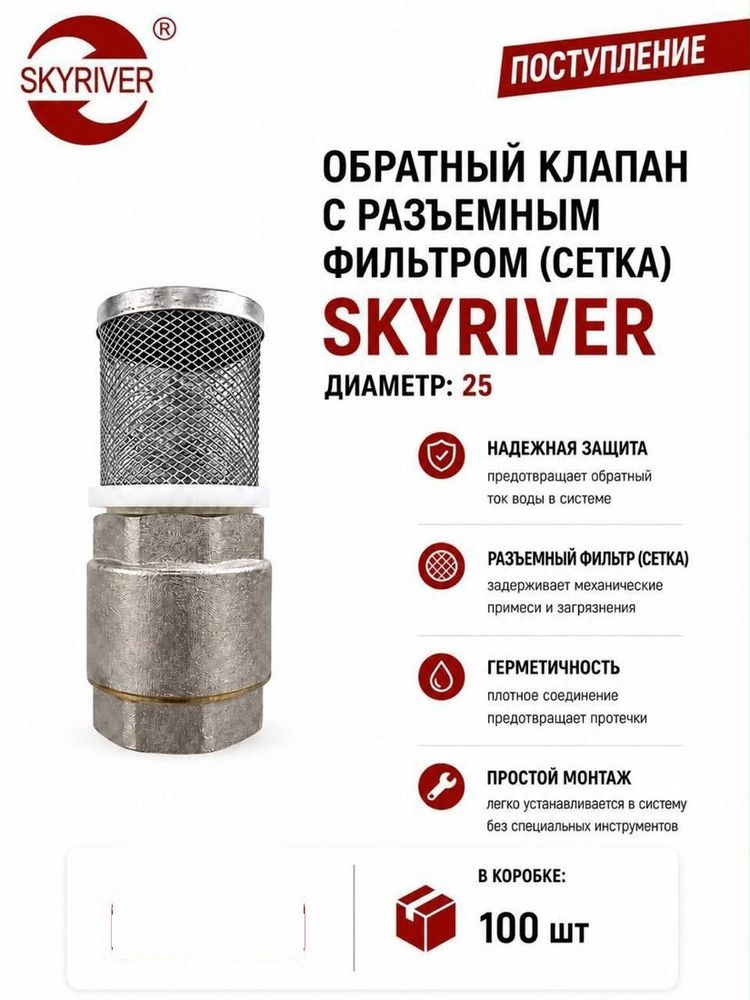 Клапан обратный с разъёмным фильтром (сетка) DN25 Skyriver